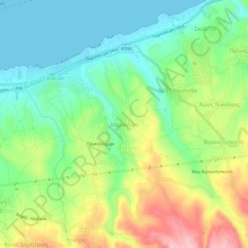 Topografische kaart Chamalevri, hoogte, reliëf