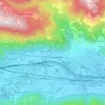 Topografische kaart Poisatto, hoogte, reliëf