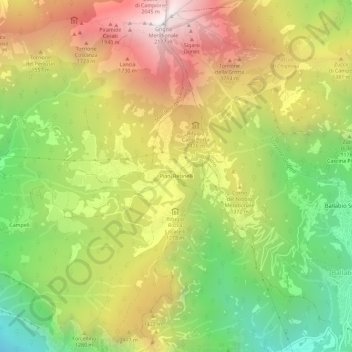Topografische kaart Piani Resinelli, hoogte, reliëf