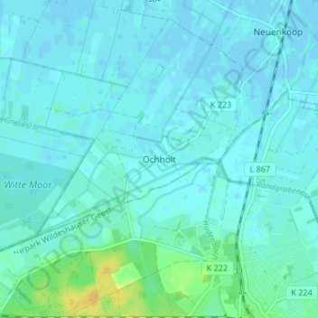Topografische kaart Ochholt, hoogte, reliëf