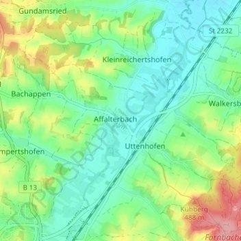 Topografische kaart Affalterbach, hoogte, reliëf