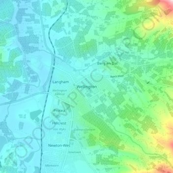 Topografische kaart Wellington, hoogte, reliëf