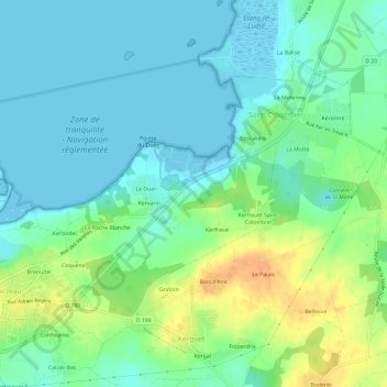 Topografische kaart Kerhars, hoogte, reliëf