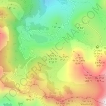 Topografische kaart Serre de la Piède, hoogte, reliëf