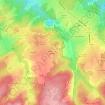 Topografische kaart Chênesaint-le-Bas, hoogte, reliëf