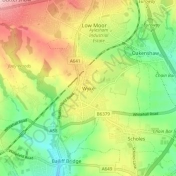Topografische kaart Wyke, hoogte, reliëf