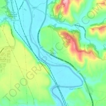 Topografische kaart Foglia, hoogte, reliëf