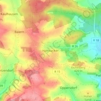Topografische kaart Hainsacker, hoogte, reliëf