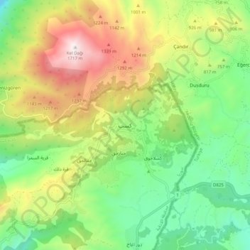 Topografische kaart Kasab, hoogte, reliëf