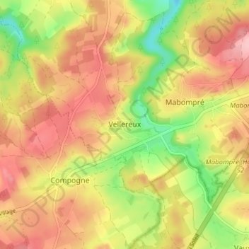 Topografische kaart Vellereux, hoogte, reliëf