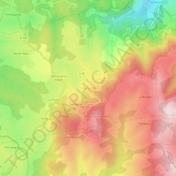 Topografische kaart Lagineste, hoogte, reliëf