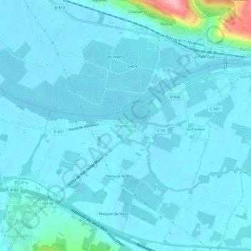 Topografische kaart Meneaux, hoogte, reliëf