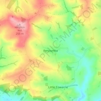 Topografische kaart Pencombe, hoogte, reliëf