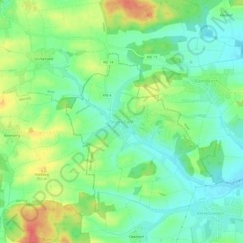 Topografische kaart Tegernbach, hoogte, reliëf