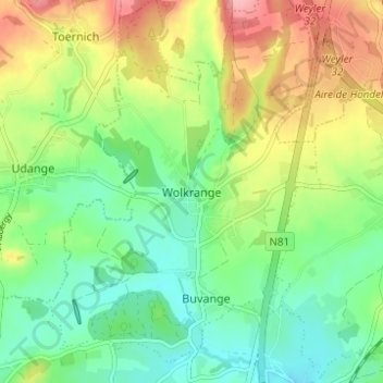 Topografische kaart Wolkrange, hoogte, reliëf