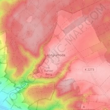 Topografische kaart Landgrafroda, hoogte, reliëf