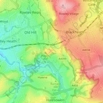 Topografische kaart High Haden, hoogte, reliëf