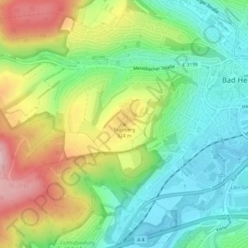 Topografische kaart Tageberg, hoogte, reliëf