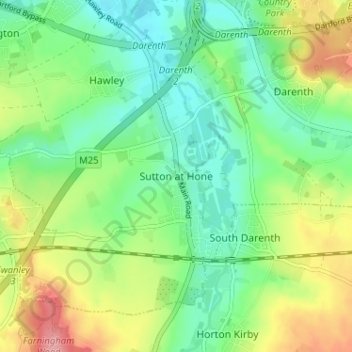 Topografische kaart Sutton at Hone, hoogte, reliëf