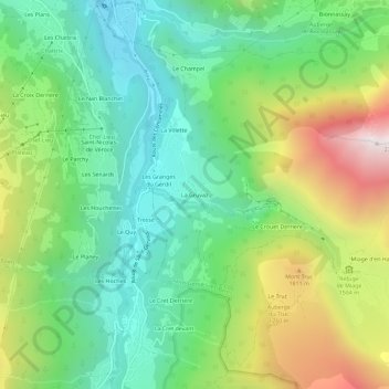 Topografische kaart La Gruvaz, hoogte, reliëf