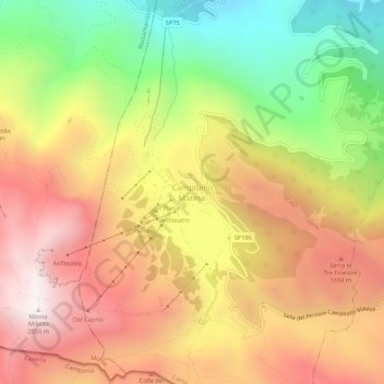 Topografische kaart Campitello Matese, hoogte, reliëf