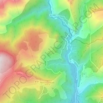Topografische kaart Le Pous, hoogte, reliëf