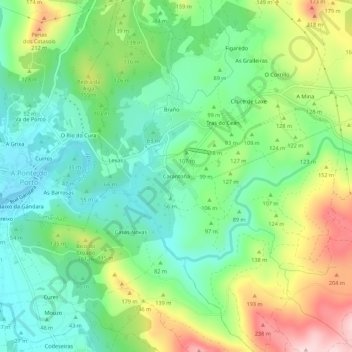 Topografische kaart Carantoña, hoogte, reliëf