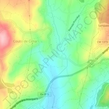 Topografische kaart Couto de Cima, hoogte, reliëf