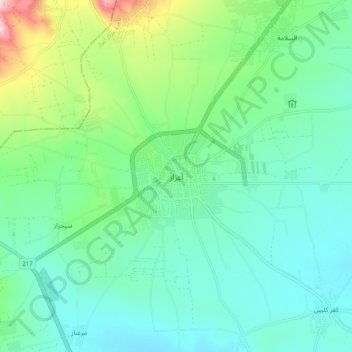 Topografische kaart Azaz, hoogte, reliëf