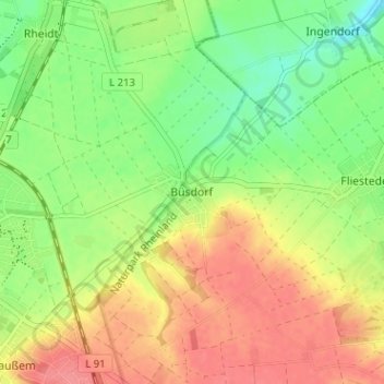 Topografische kaart Büsdorf, hoogte, reliëf