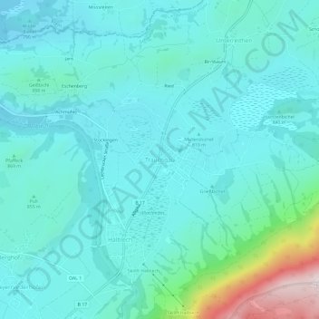 Topografische kaart Trauchgau, hoogte, reliëf