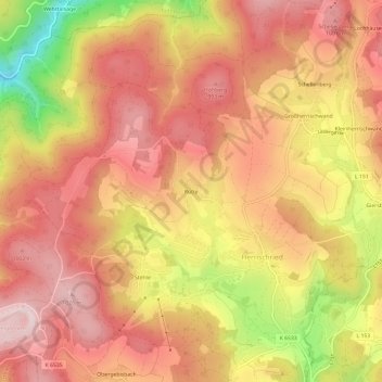 Topografische kaart Rütte, hoogte, reliëf