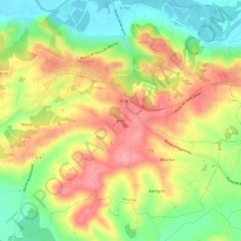 Topografische kaart Bibe, hoogte, reliëf
