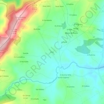 Topografische kaart Cece, hoogte, reliëf