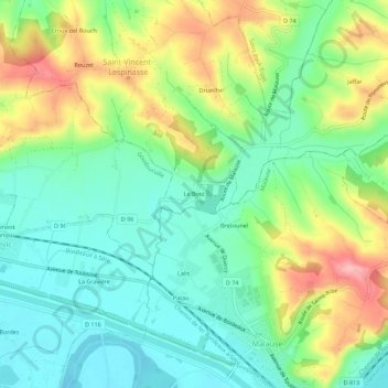 Topografische kaart Le Bosc, hoogte, reliëf