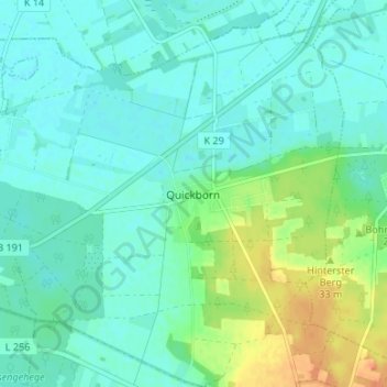 Topografische kaart Quickborn, hoogte, reliëf