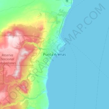 Topografische kaart Punta Arenas, hoogte, reliëf