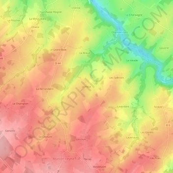 Topografische kaart Le Peux, hoogte, reliëf