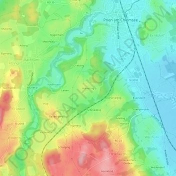 Topografische kaart Hoherting, hoogte, reliëf