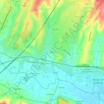 Topografische kaart Senni, hoogte, reliëf