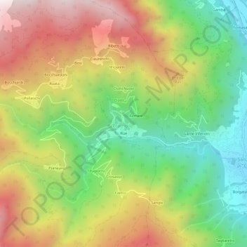 Topografische kaart Lussie, hoogte, reliëf