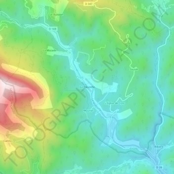 Topografische kaart La Pieuzelle, hoogte, reliëf