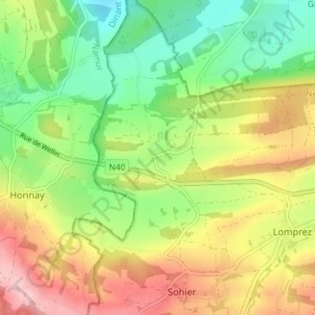 Topografische kaart Froidlieu, hoogte, reliëf