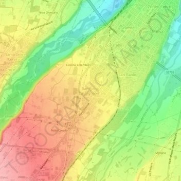 Topografische kaart San Rocco Castagnaretta, hoogte, reliëf