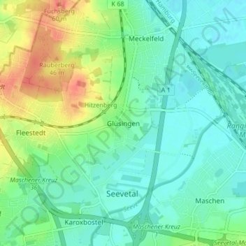 Topografische kaart Glüsingen, hoogte, reliëf