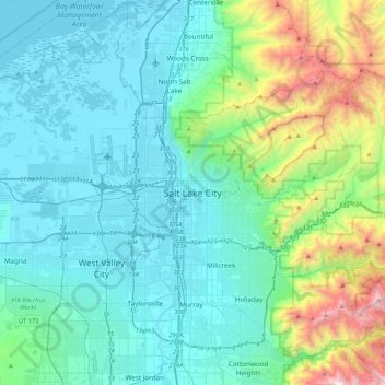 Topografische kaart Salt Lake City, hoogte, reliëf