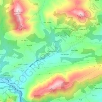 Topografische kaart L'Escuredal, hoogte, reliëf