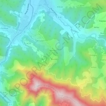 Topografische kaart Paloubard, hoogte, reliëf