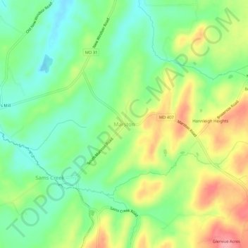 Topografische kaart Marston, hoogte, reliëf