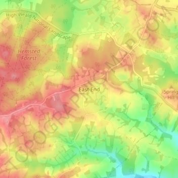 Topografische kaart East End, hoogte, reliëf